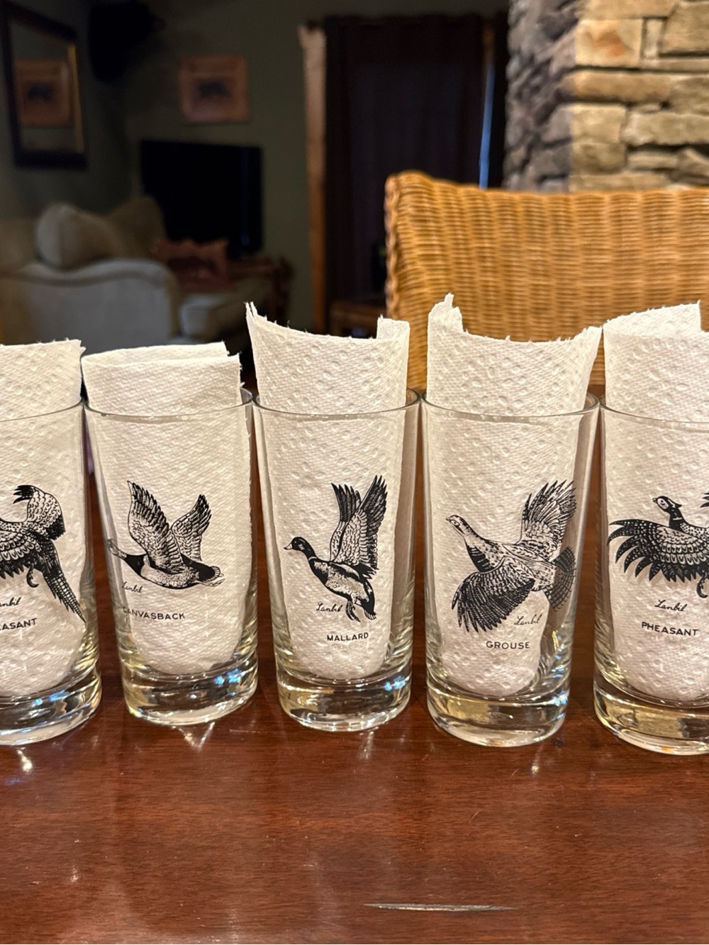 Set of 5 Vintage Federal Glass Sportsman Game Bird Highball Drinking Glasses